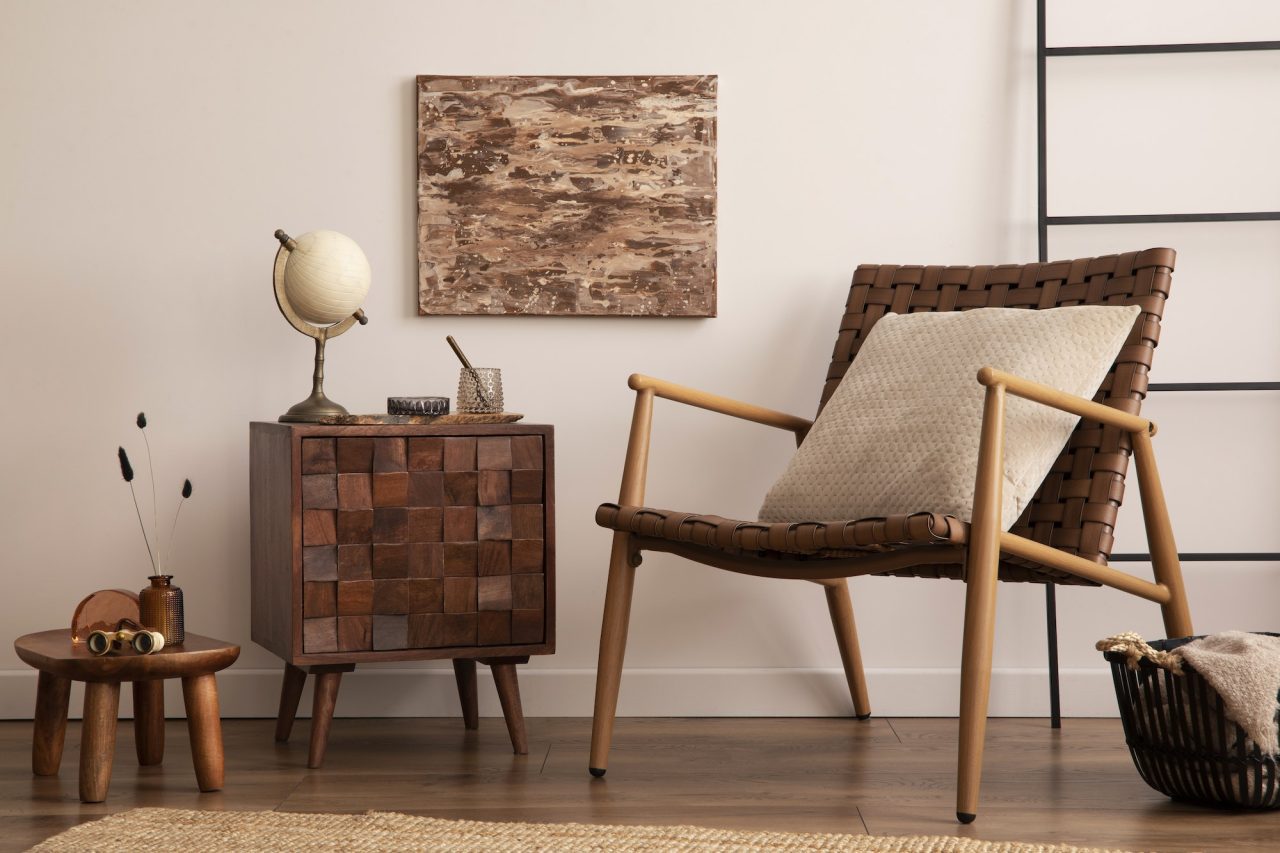 interior design of aesthetic and elegant room with mock up poster frame wooden sideboard.jpg