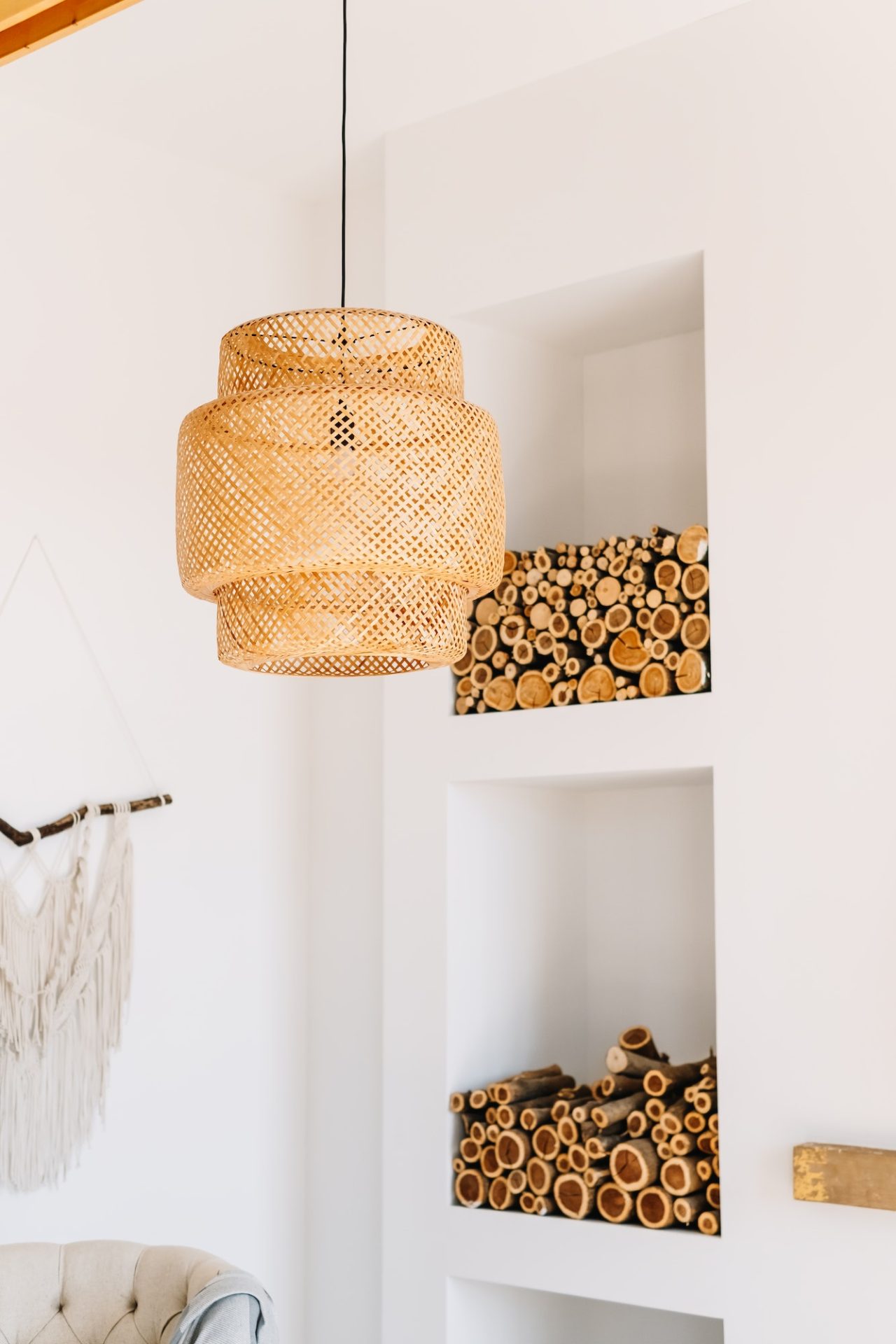 straw lampshade in modern living room eco friendly interior design using natural materials .jpg